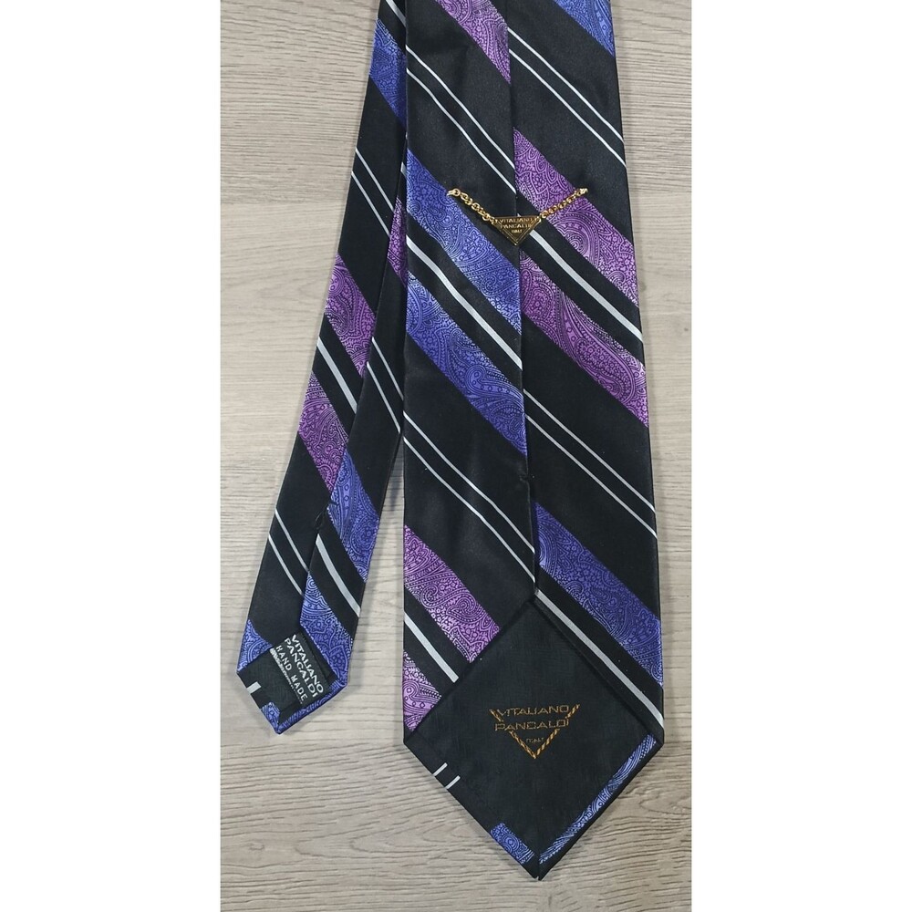 Vitaliano Pancaldi Tie Italy Purple Paisley Stripe Silk Chain Handmade